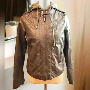 Juniors' J-2 Hooded Faux-Leather Moto Jacket small 6J929